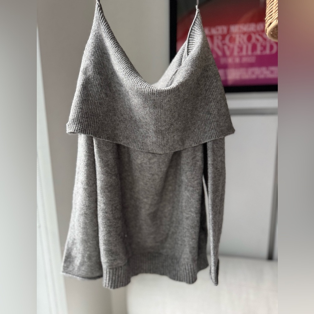 Anthropologie Gray Off-the-Shoulder Sweater Soft Knit
